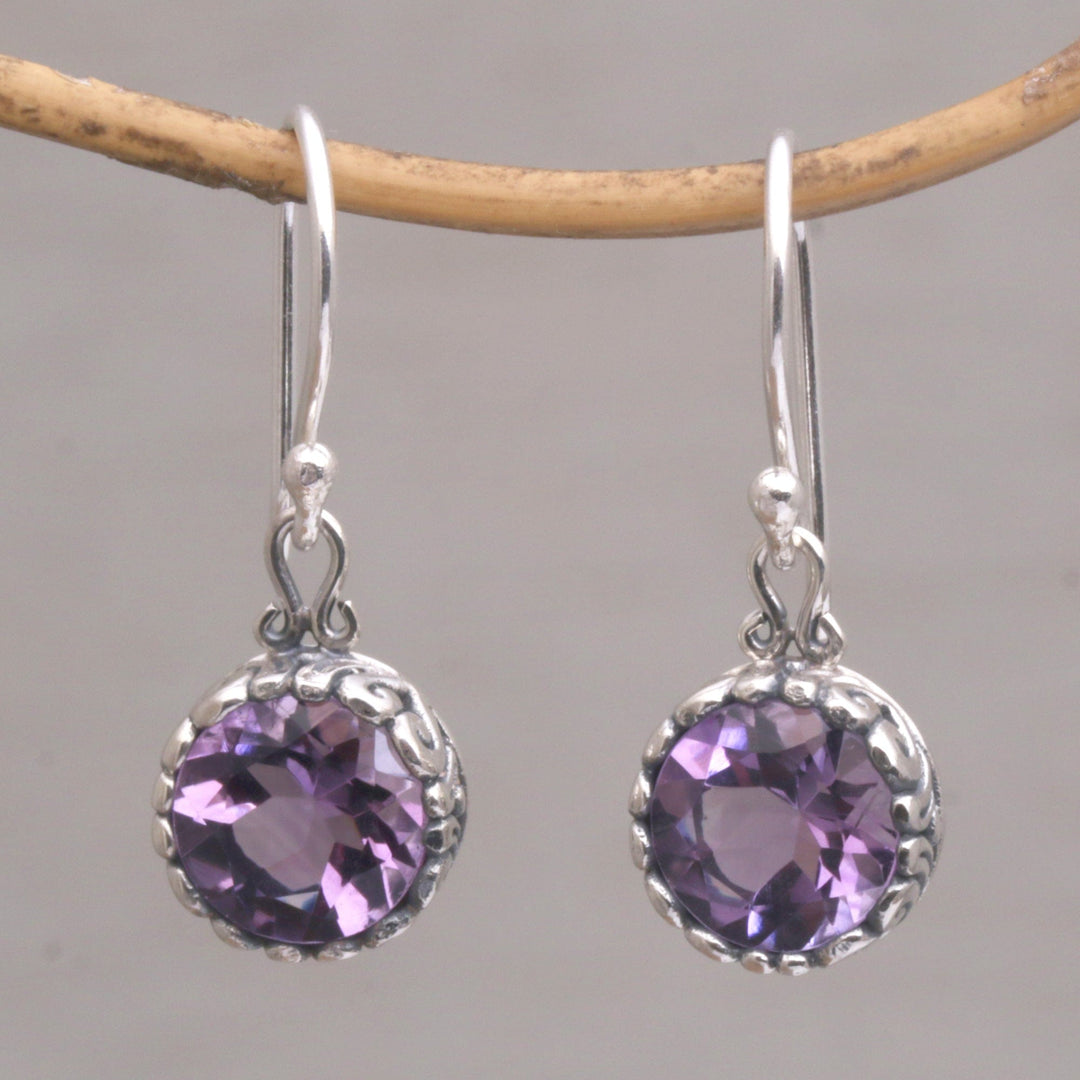 Amethyst Round Faceted Dangle Earrings - Temptation Purple