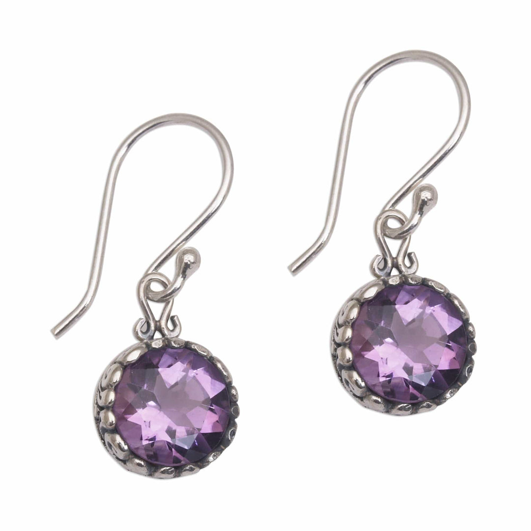 Amethyst Round Faceted Dangle Earrings - Temptation Purple