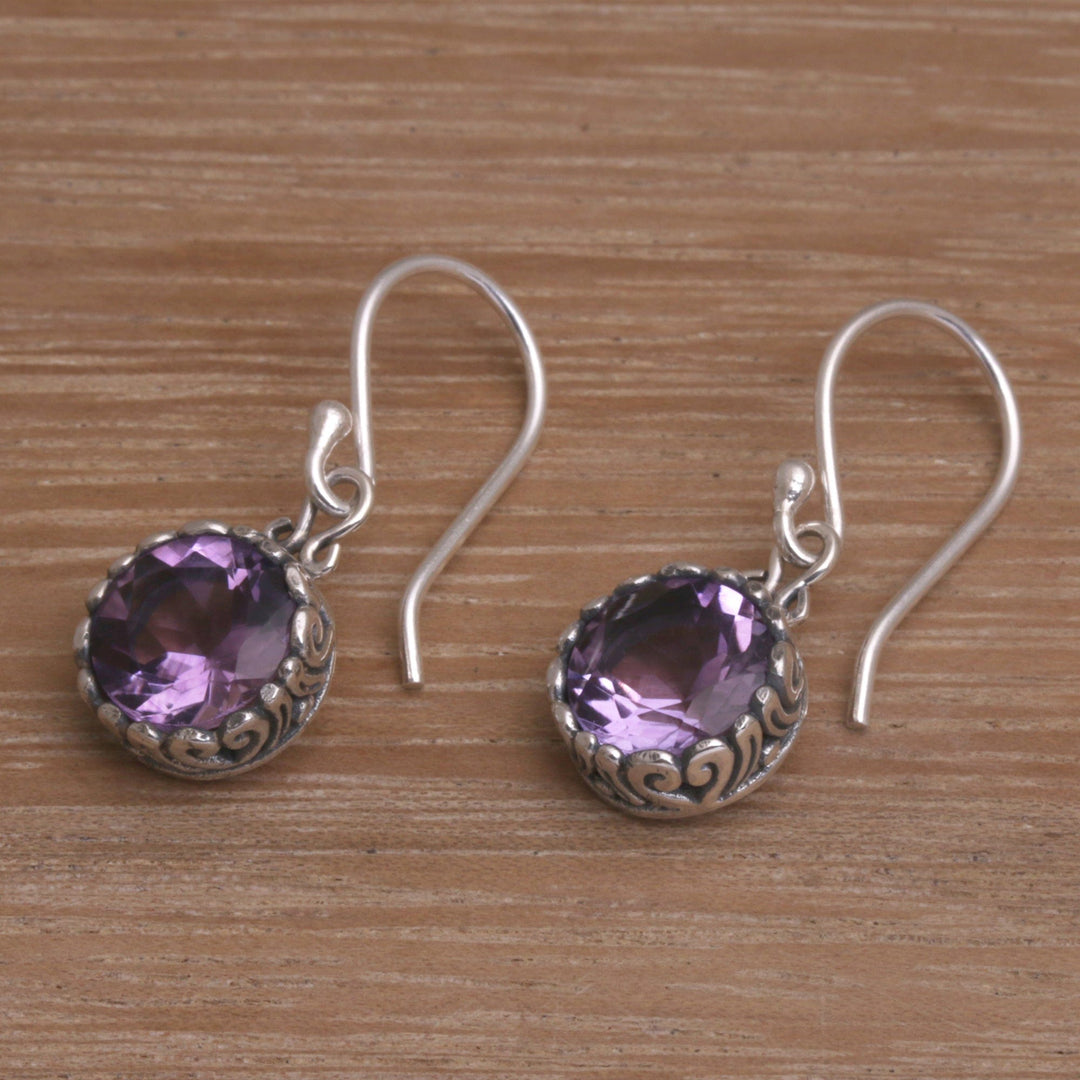 Amethyst Round Faceted Dangle Earrings - Temptation Purple