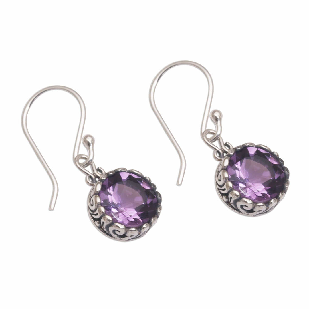 Amethyst Round Faceted Dangle Earrings - Temptation Purple