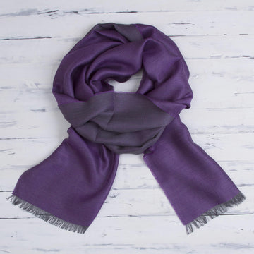 Baby Alpaca and Silk Blend Plum and Grey Reversible Scarf - Options in Plum