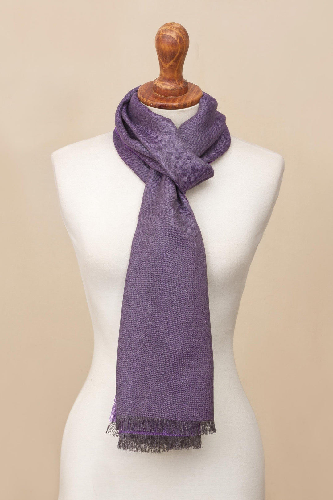 Baby Alpaca and Silk Blend Plum and Grey Reversible Scarf - Options in Plum
