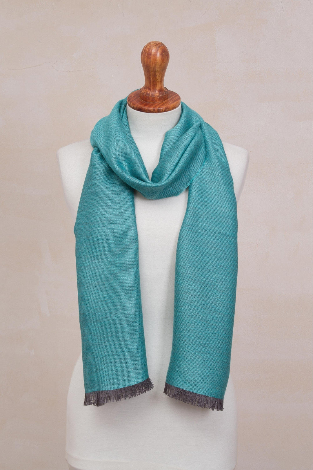 Baby Alpaca and Silk Blend Teal and Grey Reversible Scarf - Options in Teal