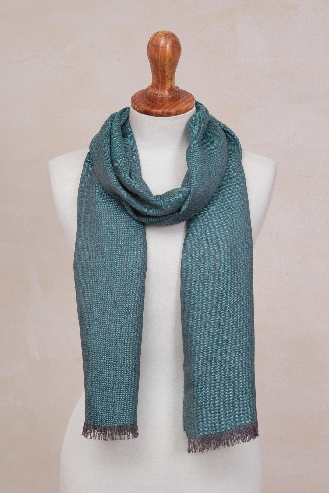 Baby Alpaca and Silk Blend Teal and Grey Reversible Scarf - Options in Teal