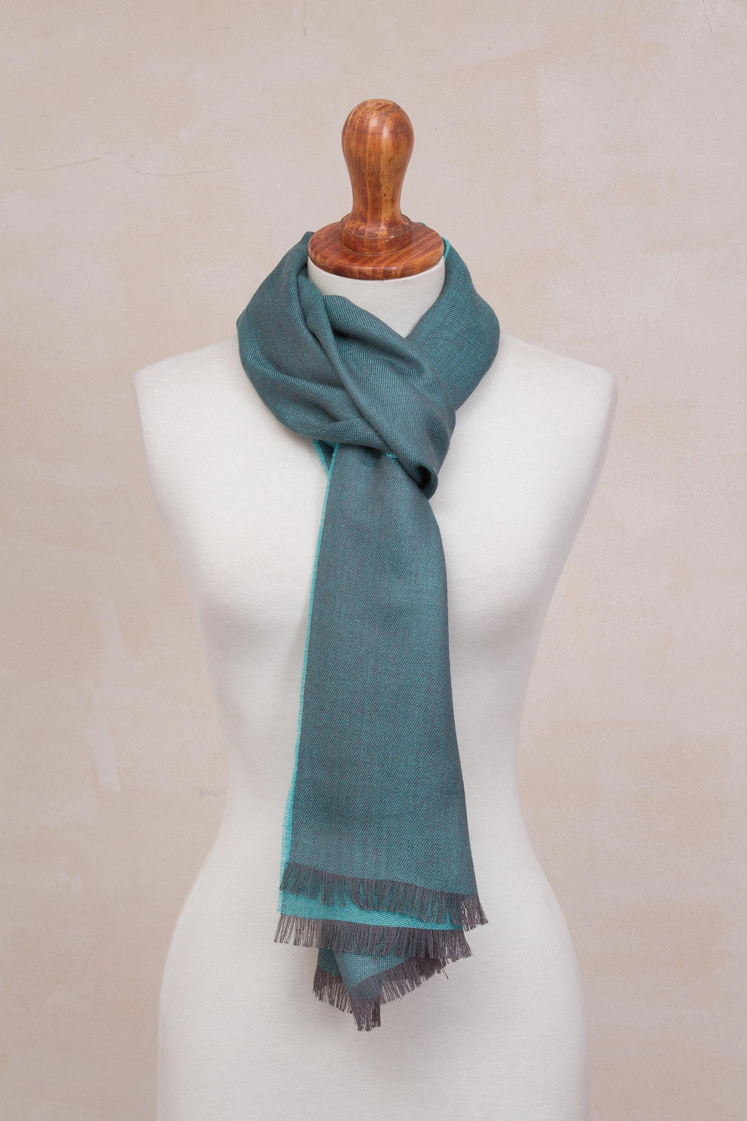Baby Alpaca and Silk Blend Teal and Grey Reversible Scarf - Options in Teal