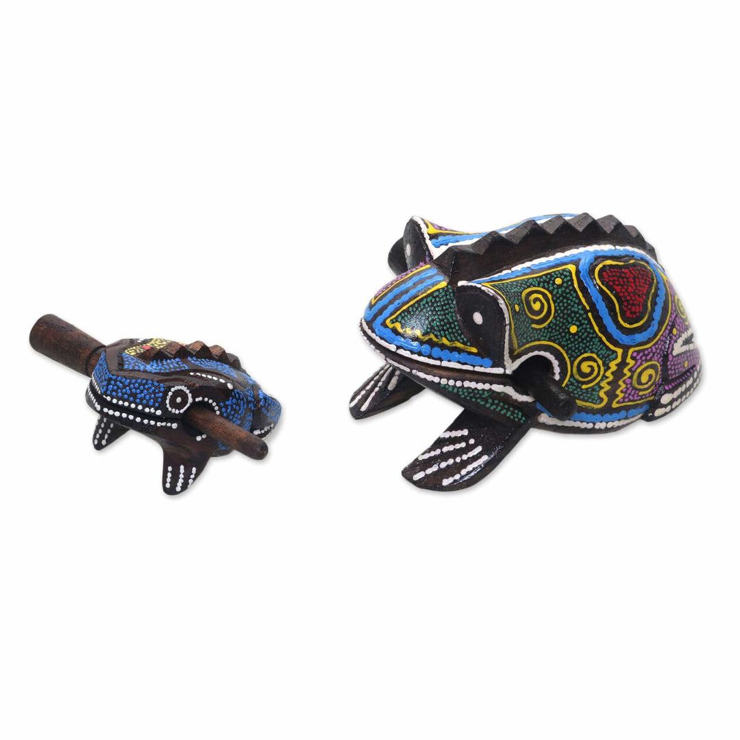 Two Suar Wood Frog Percussion Insruments from Bali - Melodic Frogs