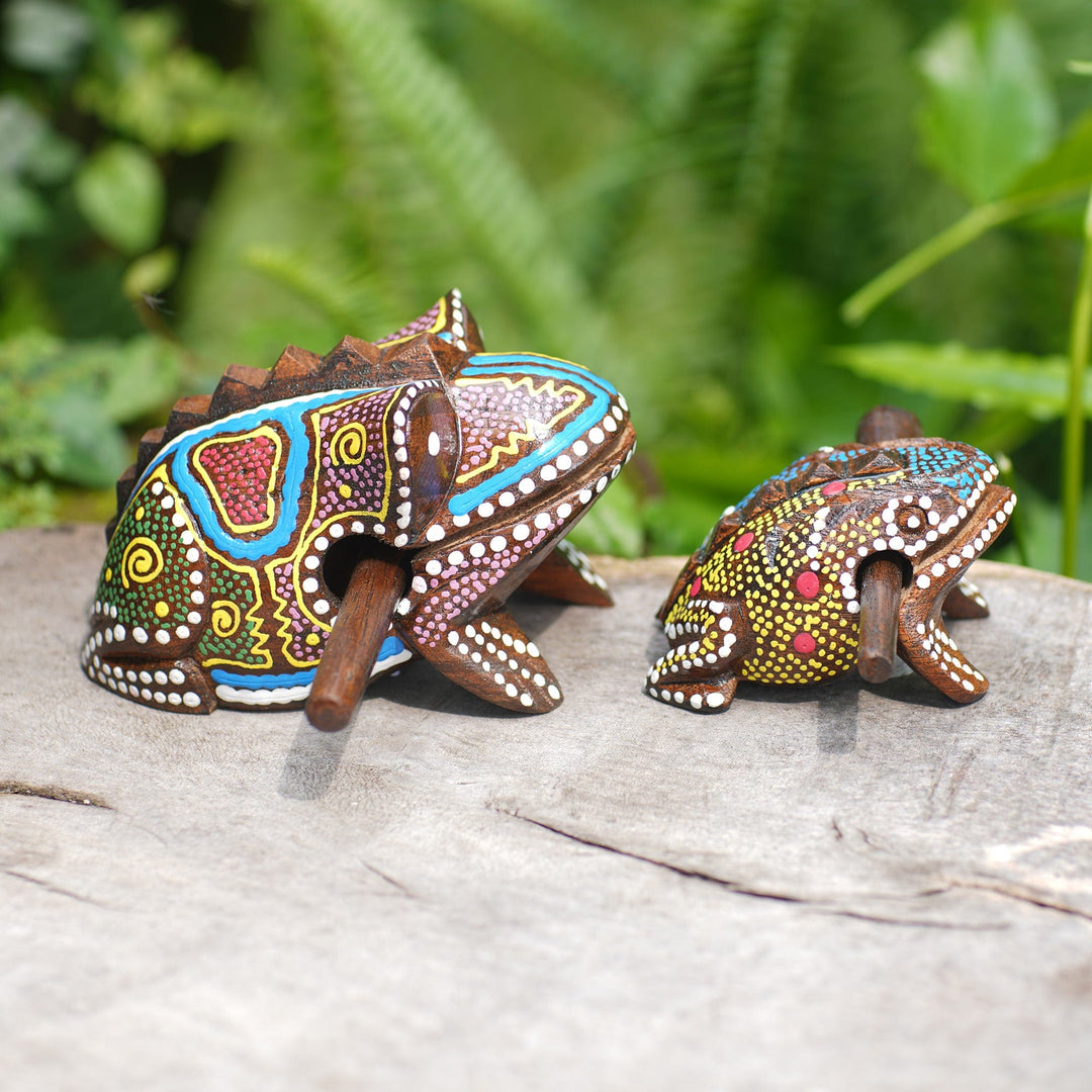 Two Suar Wood Frog Percussion Insruments from Bali - Melodic Frogs
