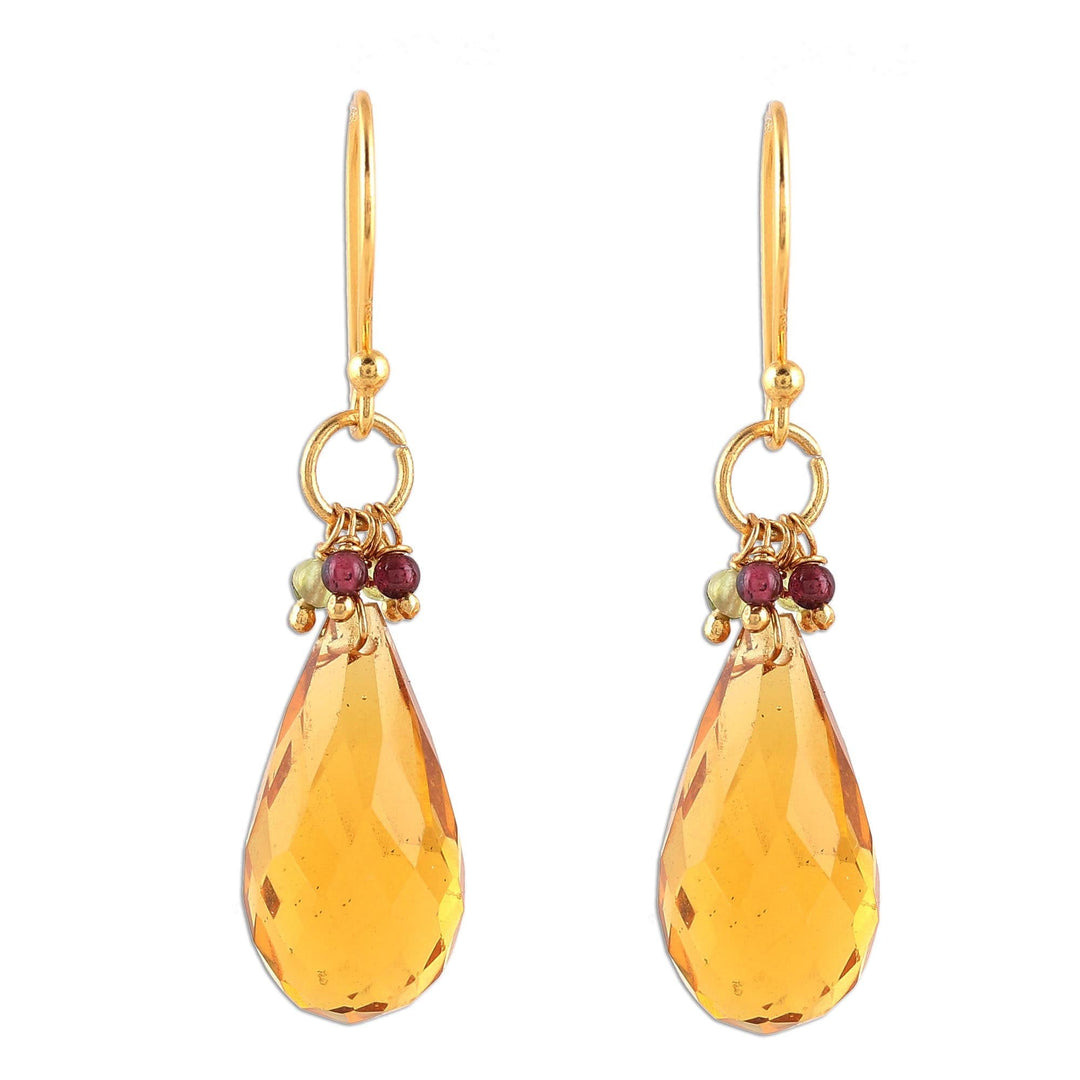 Handmade 22k Gold Plated Sterling Silver Gemstone Earrings - Sunset Raindrops