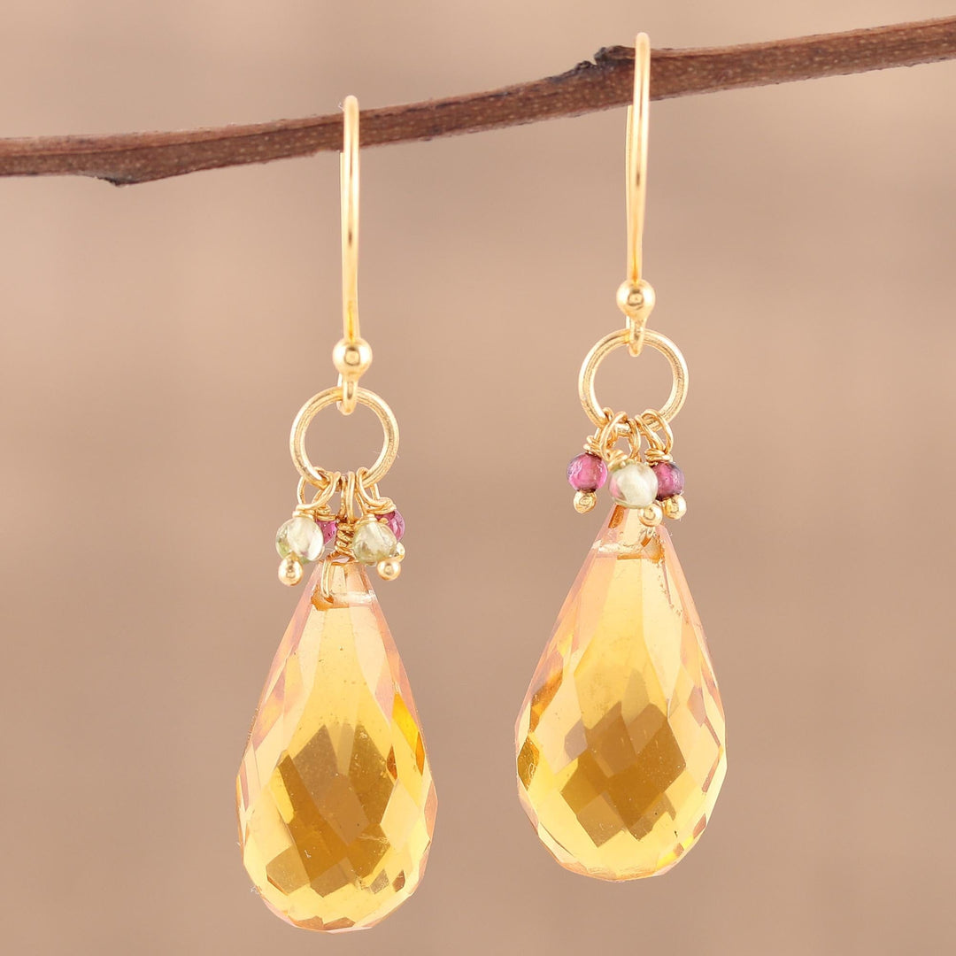 Handmade 22k Gold Plated Sterling Silver Gemstone Earrings - Sunset Raindrops