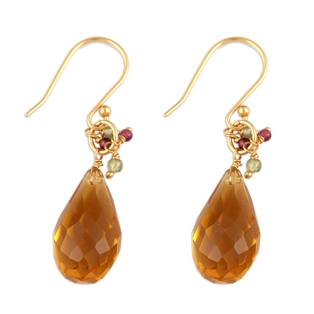 Handmade 22k Gold Plated Sterling Silver Gemstone Earrings - Sunset Raindrops