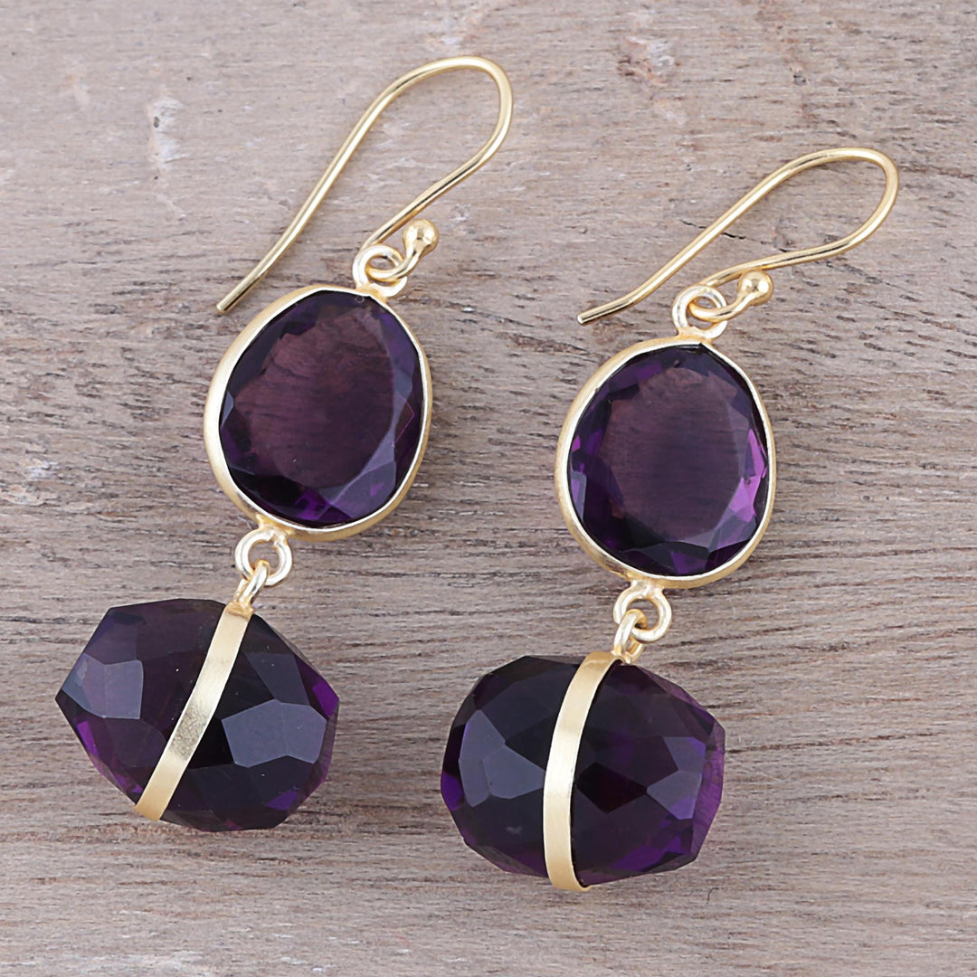 Handmade 22k Gold Plated Sterling Silver Amethyst Earrings - Joyful Royalty