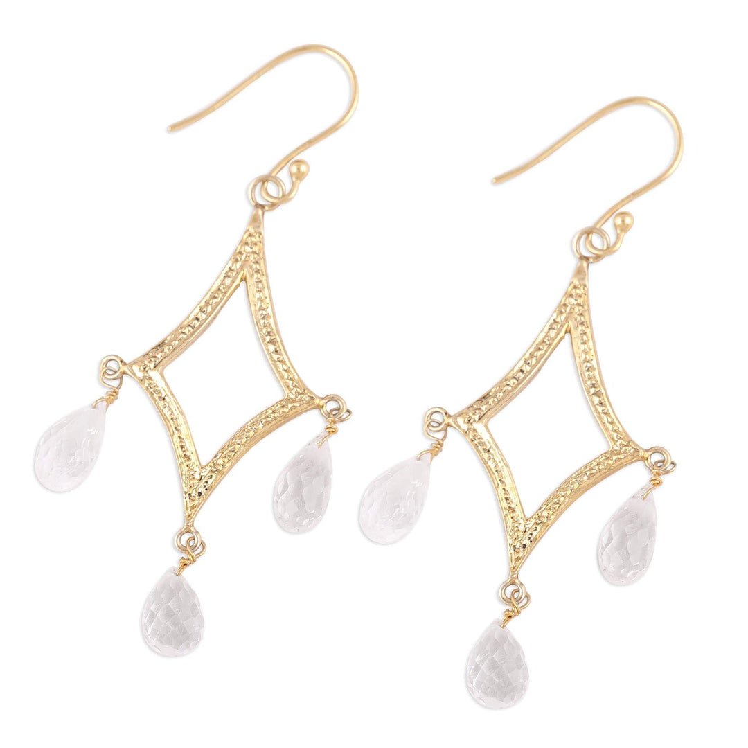 Crystal Quartz 22k Gold Plated Sterling Silver Earrings - Cascading Drops