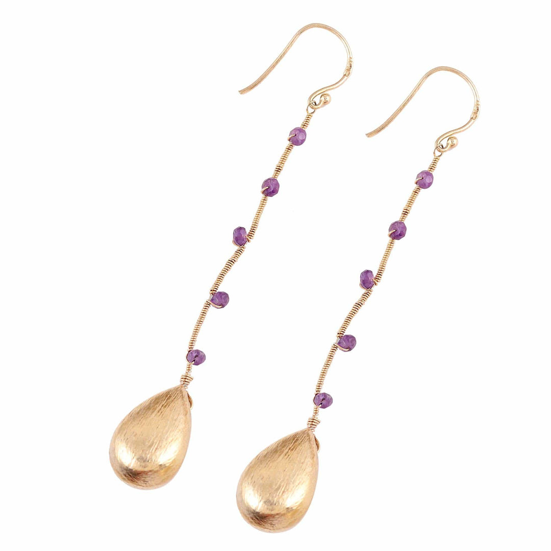 Handmade 22k Gold Plated Sterling Silver Amethyst Earrings - Falling Drops