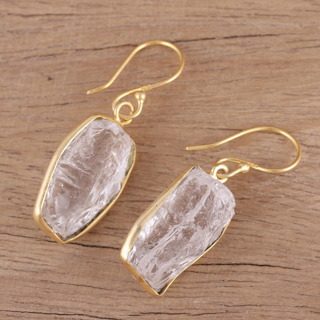 Handmade 22k Gold Plated 925 Silver Crystal Quartz Earrings - Crystalline Delight