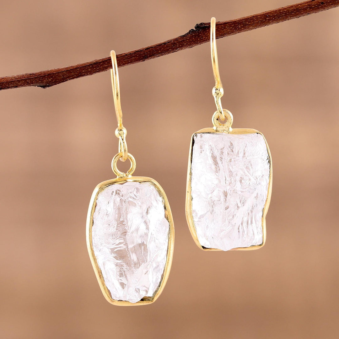 Handmade 22k Gold Plated 925 Silver Crystal Quartz Earrings - Crystalline Delight