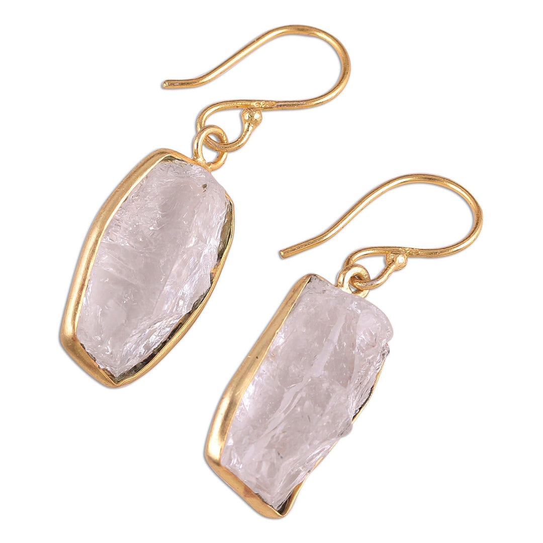 Handmade 22k Gold Plated 925 Silver Crystal Quartz Earrings - Crystalline Delight