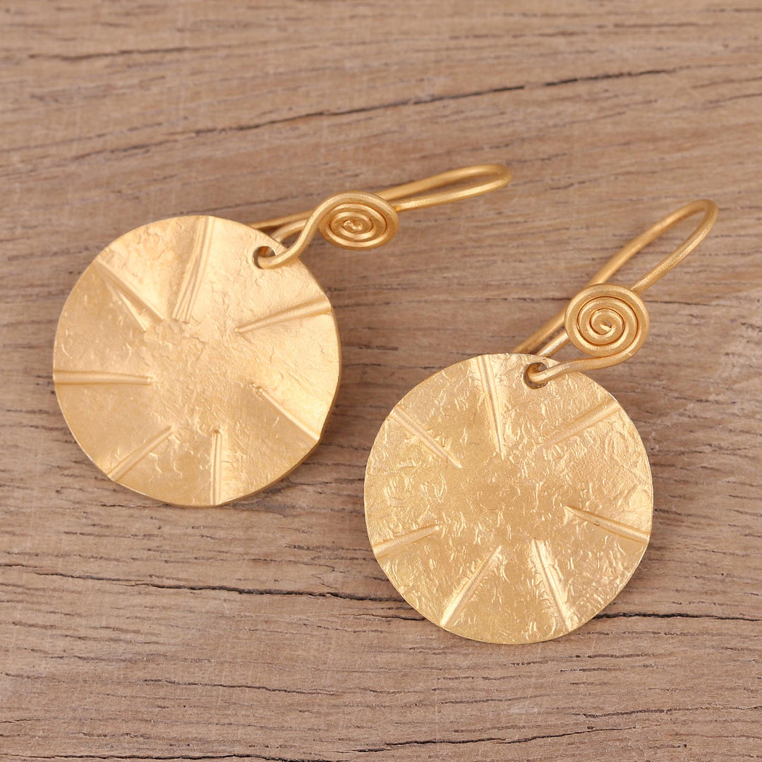 Handmade 22k Gold Plated Sterling Silver Disc Shape Earrings - Lustrous Discus