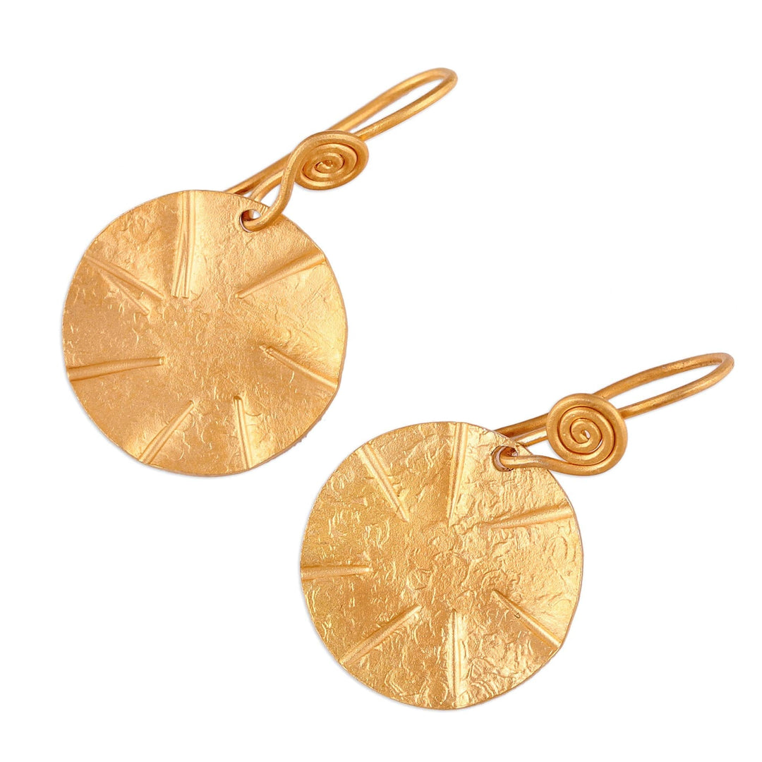 Handmade 22k Gold Plated Sterling Silver Disc Shape Earrings - Lustrous Discus
