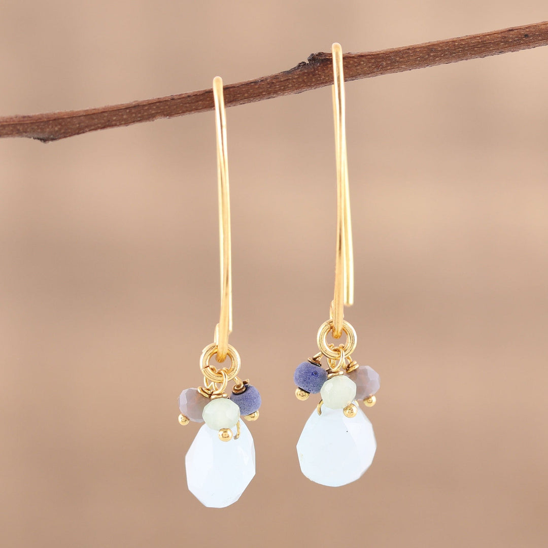 Lapis and Chalcedony 22k Gold Plated 925 Silver Earrings - Beautiful Grace