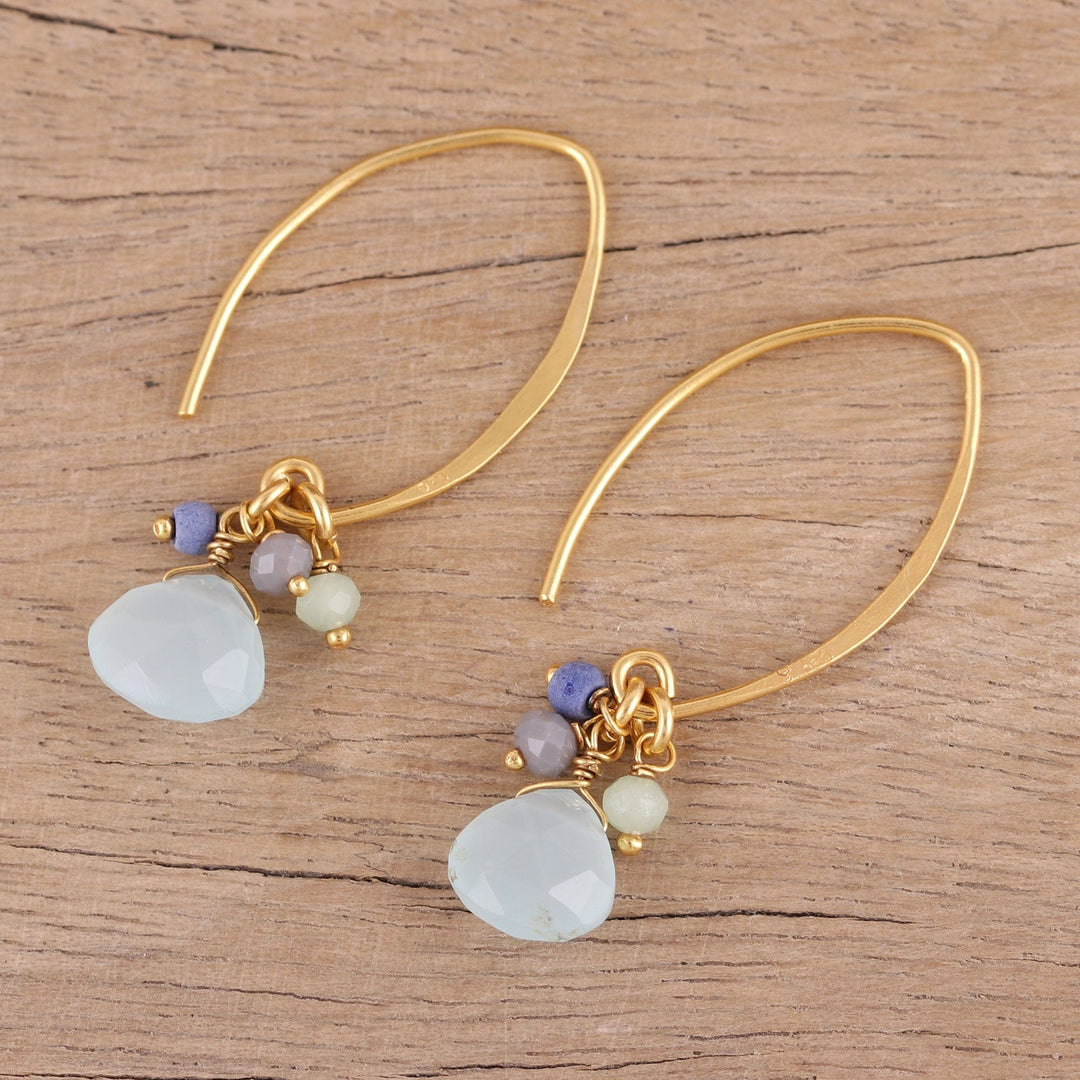 Lapis and Chalcedony 22k Gold Plated 925 Silver Earrings - Beautiful Grace