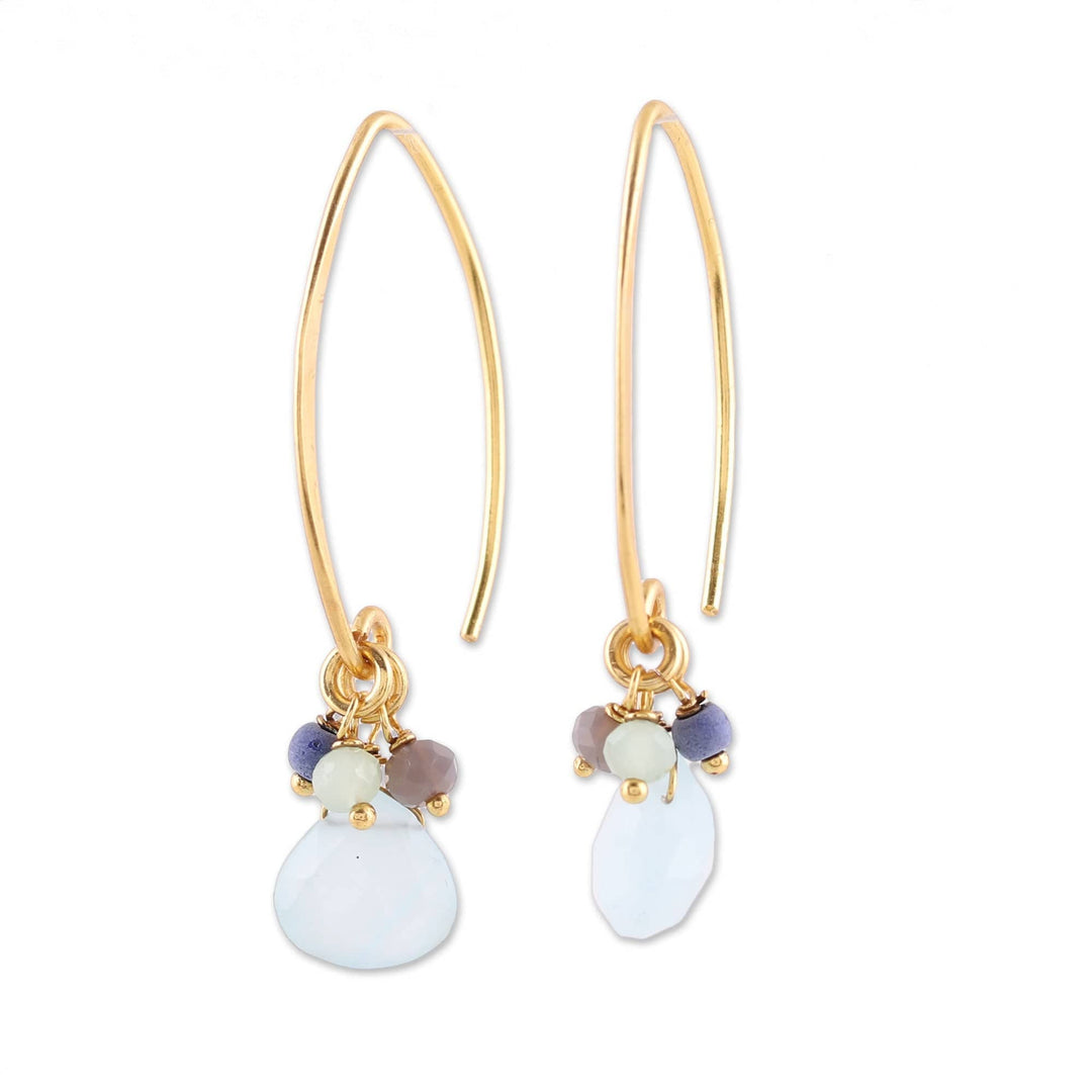 Lapis and Chalcedony 22k Gold Plated 925 Silver Earrings - Beautiful Grace