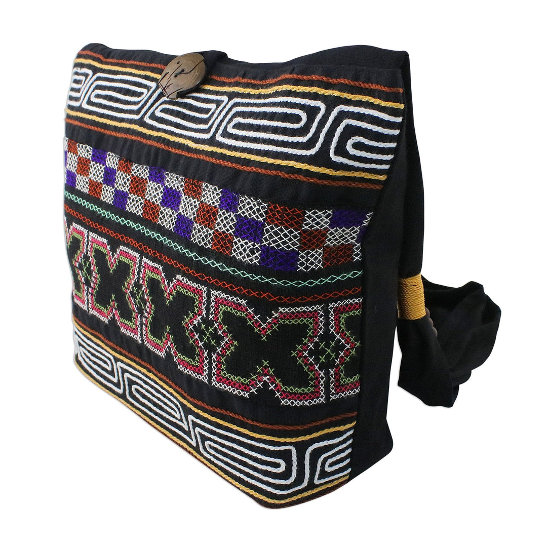 X-Motif Cotton Blend Shoulder Bag from Thailand - Beautiful Hillside
