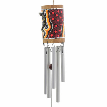 Hand-Painted Gecko-Themed Bamboo Wind Chimes from Bali - Papua Gecko