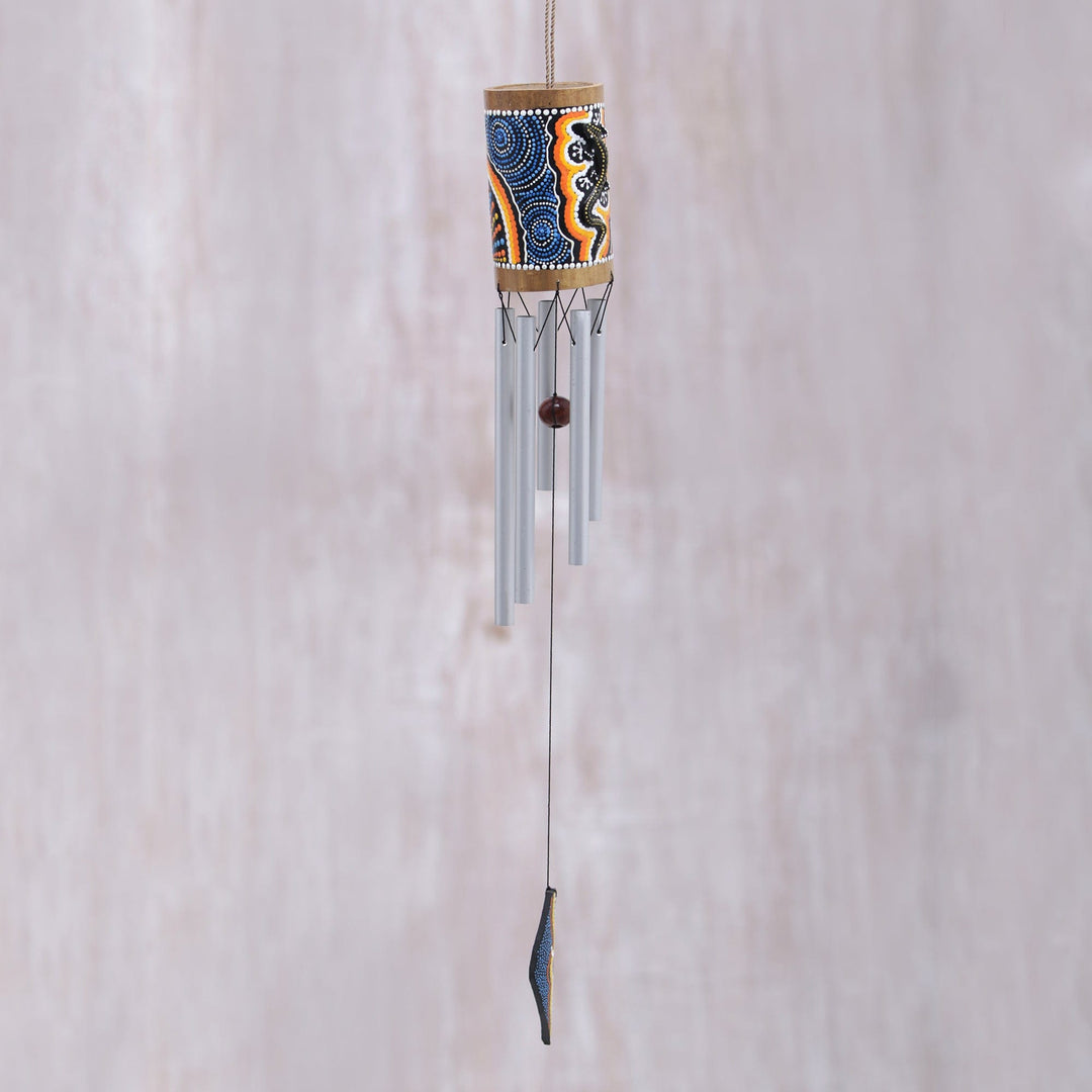 Hand-Painted Gecko-Themed Bamboo Wind Chimes from Bali - Papua Gecko