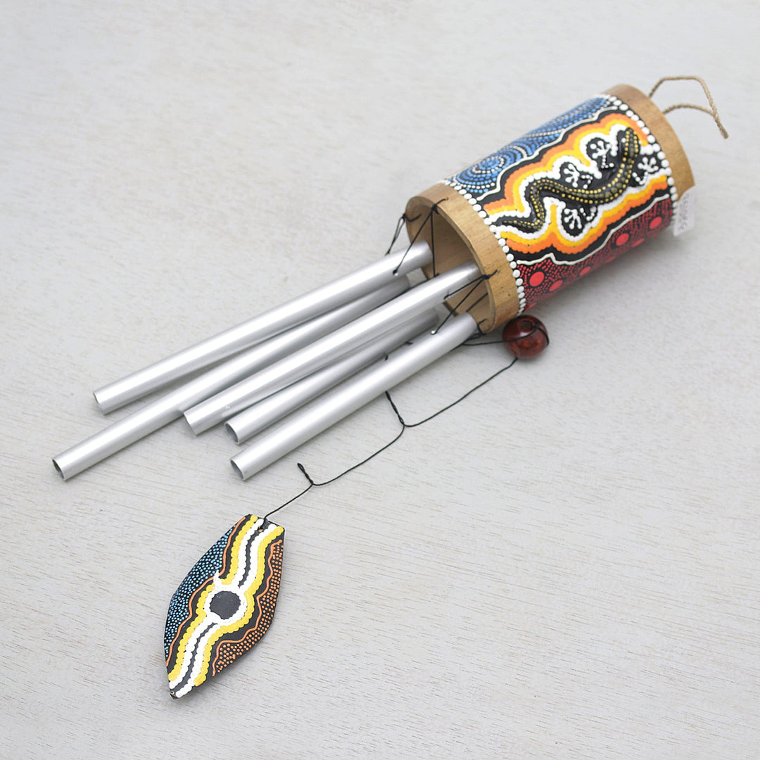 Hand-Painted Gecko-Themed Bamboo Wind Chimes from Bali - Papua Gecko