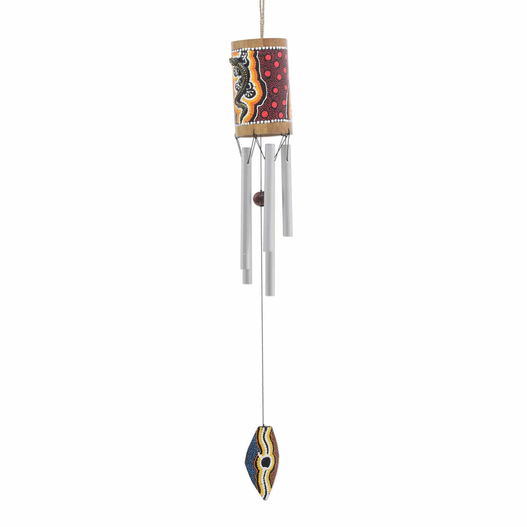 Hand-Painted Gecko-Themed Bamboo Wind Chimes from Bali - Papua Gecko
