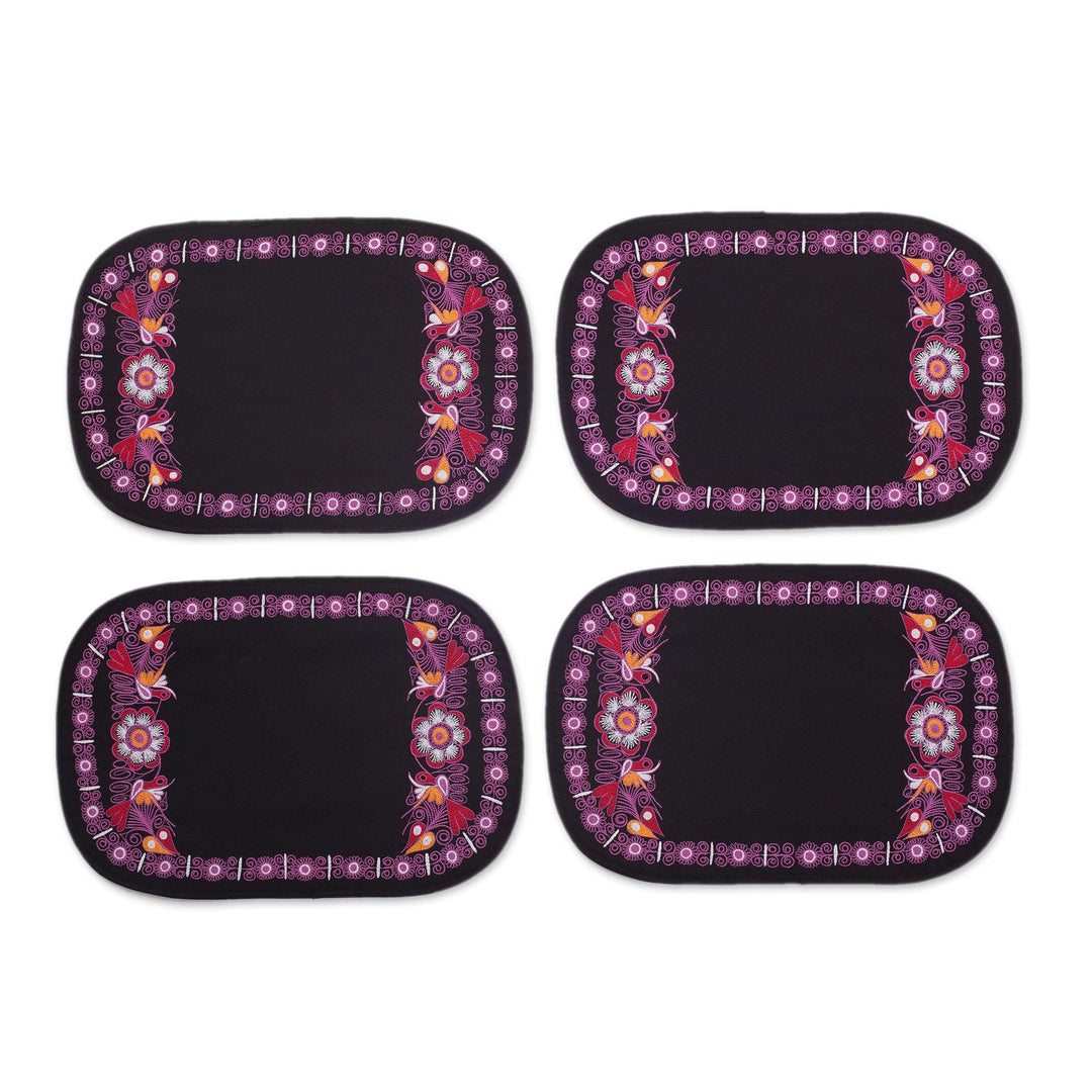 Floral Embroidered Placemats in Carnation (4) - Valley Secret in Carnation