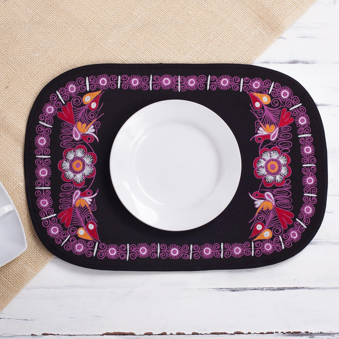 Floral Embroidered Placemats in Carnation (4) - Valley Secret in Carnation