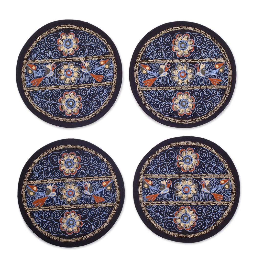 Floral Embroidered Peruvian Placemats in Sky Blue (Set of 4) - Flowering Colca in Sky Blue