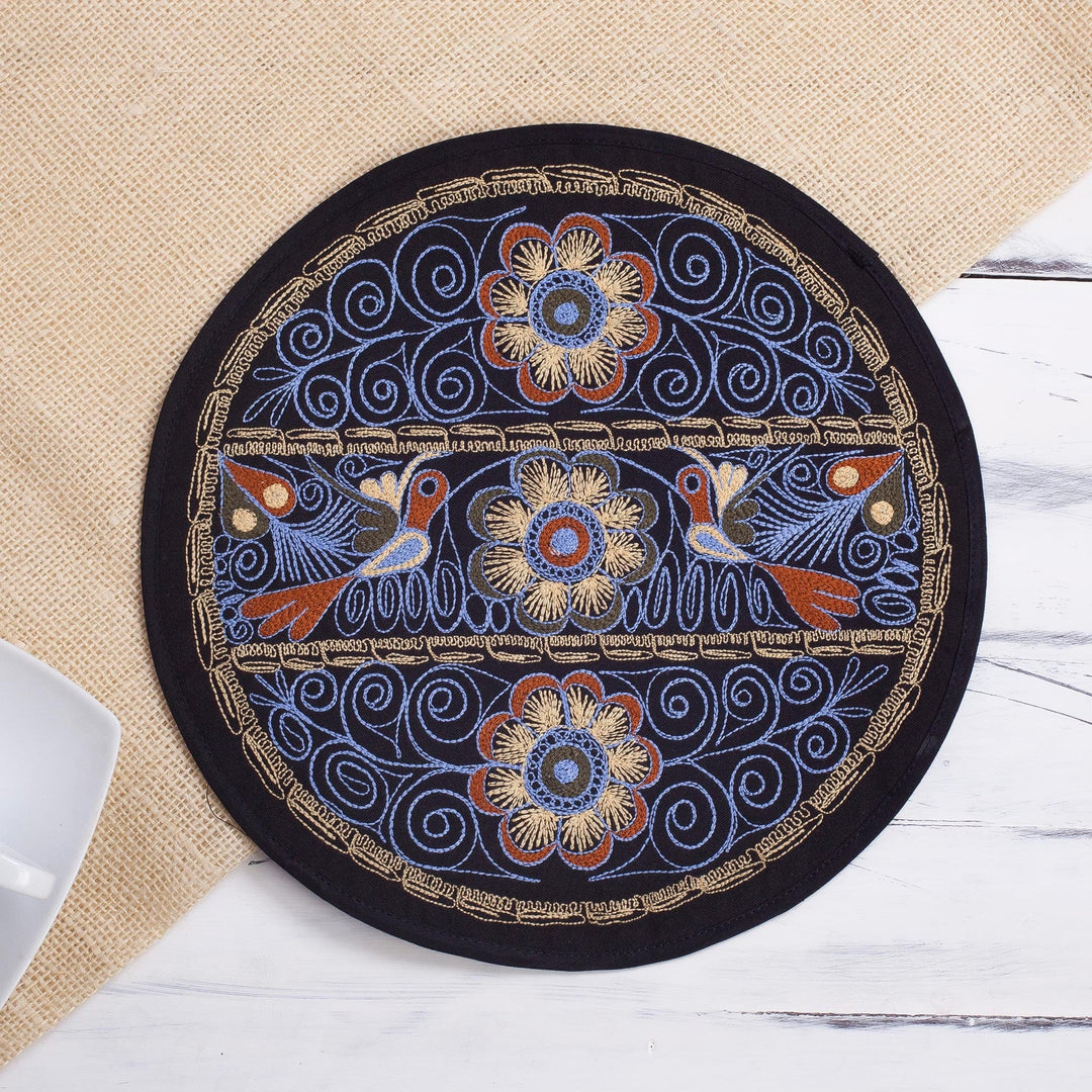 Floral Embroidered Peruvian Placemats in Sky Blue (Set of 4) - Flowering Colca in Sky Blue