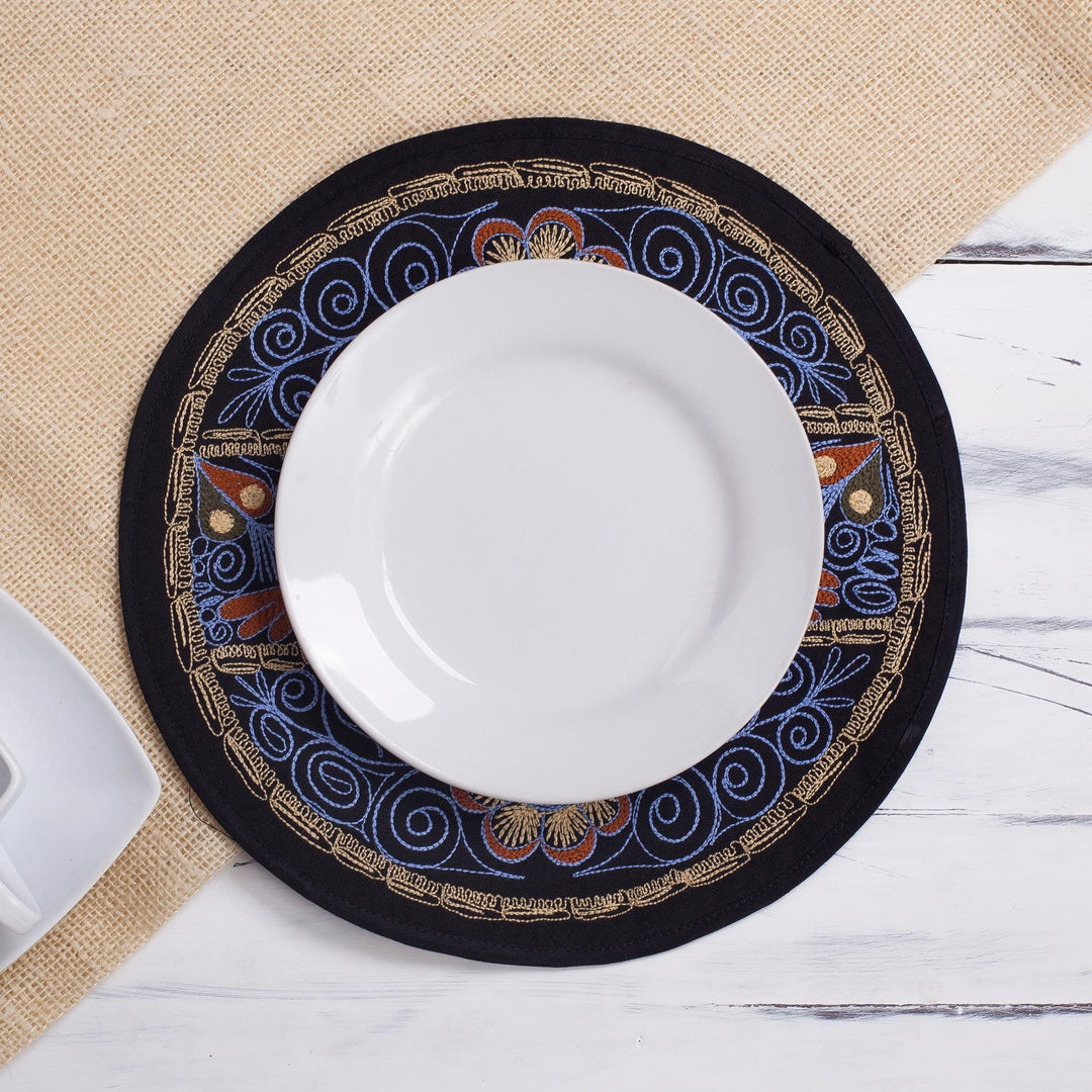 Floral Embroidered Peruvian Placemats in Sky Blue (Set of 4) - Flowering Colca in Sky Blue