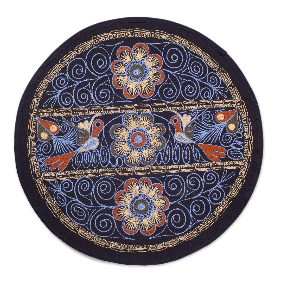 Floral Embroidered Peruvian Placemats in Sky Blue (Set of 4) - Flowering Colca in Sky Blue
