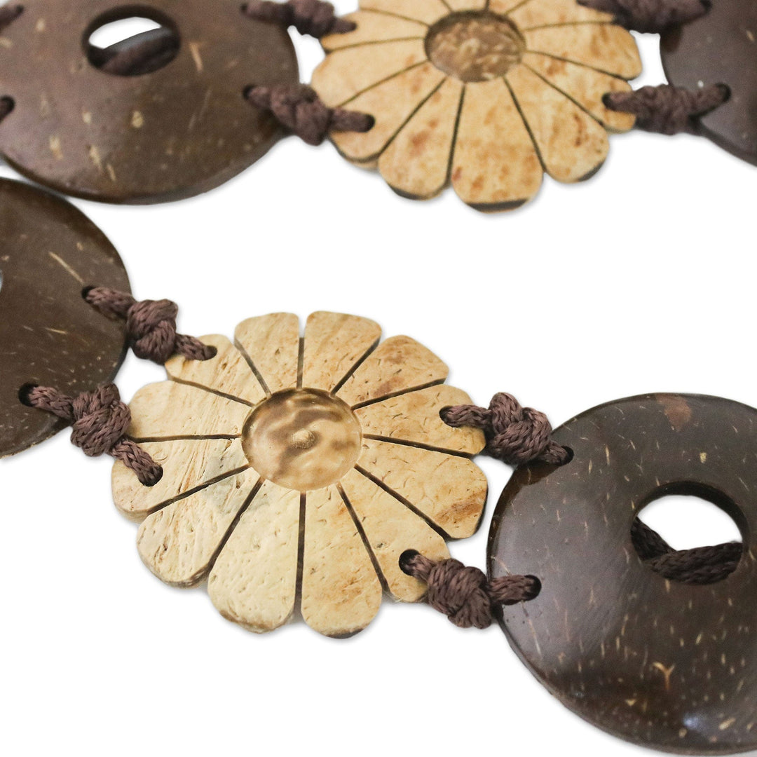Flowers and Circles Coconut Shell and Nylon Cord Tie Belt - Nature Lover