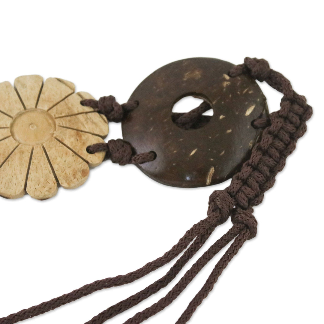 Flowers and Circles Coconut Shell and Nylon Cord Tie Belt - Nature Lover