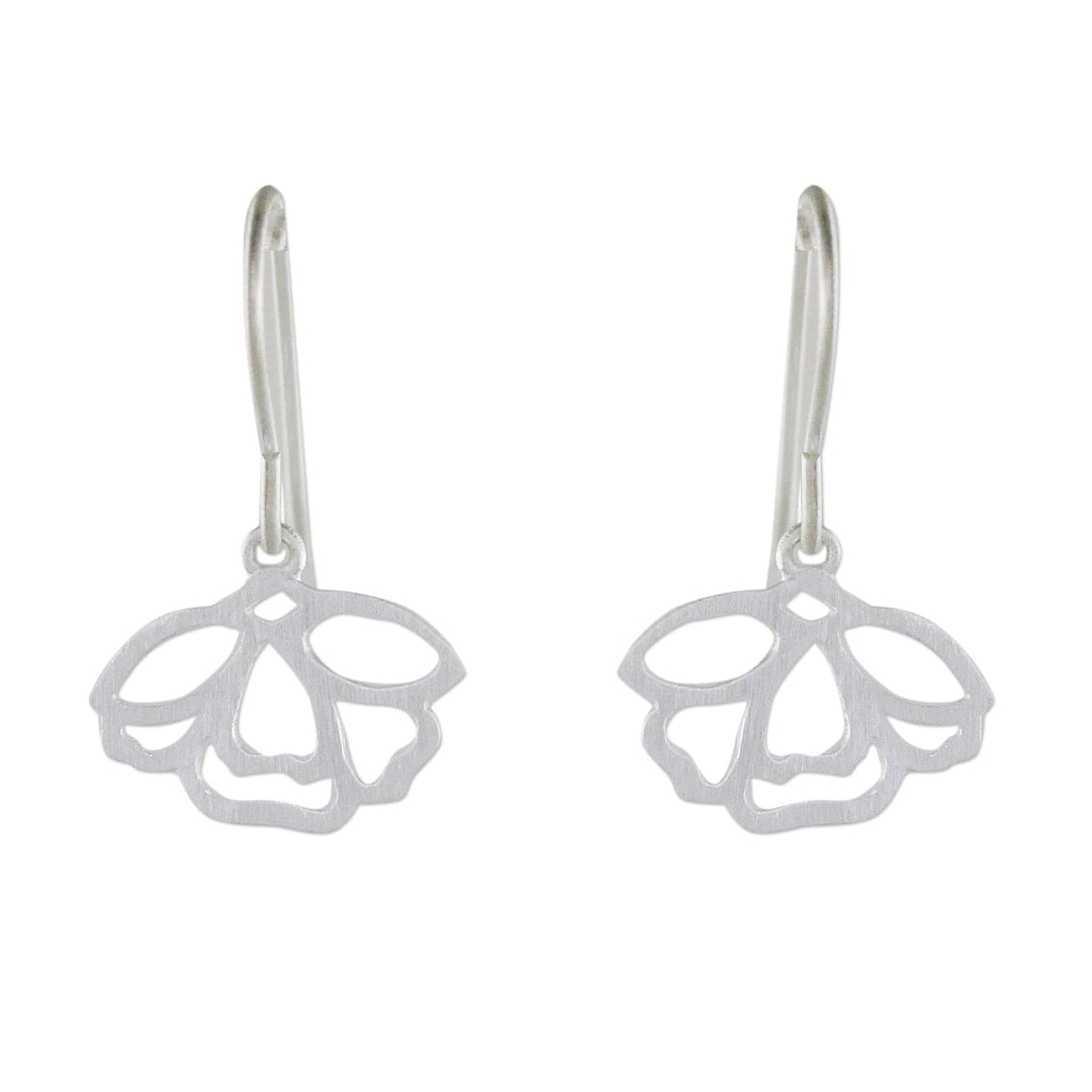 Handmade Floral Satin Blooms Sterling Silver Dangle Earrings - Tulip Blooms