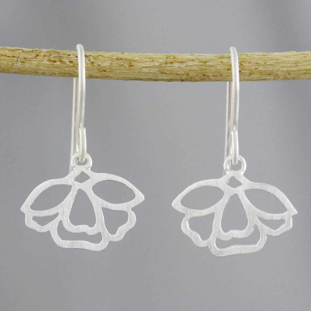 Handmade Floral Satin Blooms Sterling Silver Dangle Earrings - Tulip Blooms