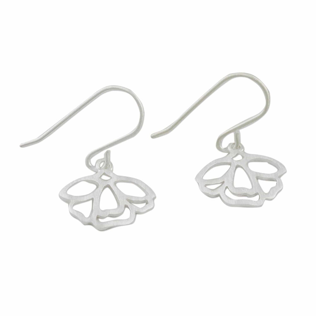 Handmade Floral Satin Blooms Sterling Silver Dangle Earrings - Tulip Blooms