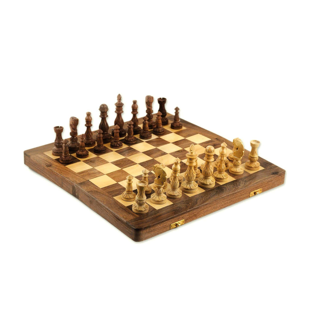 Floral Wood Chess Set with Playing Pieces and Storage - Sunday Pastime