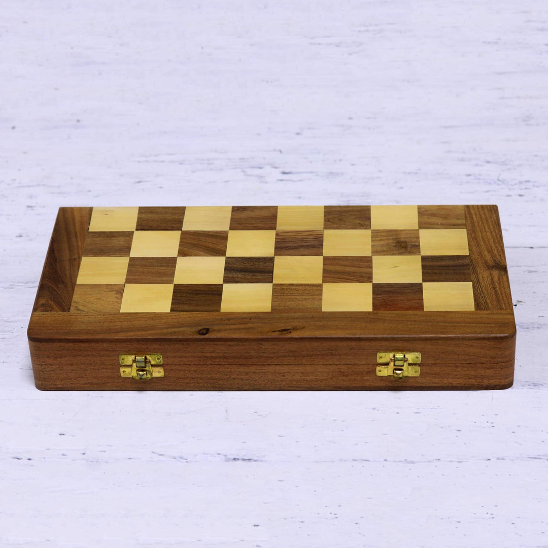 Floral Wood Chess Set with Playing Pieces and Storage - Sunday Pastime