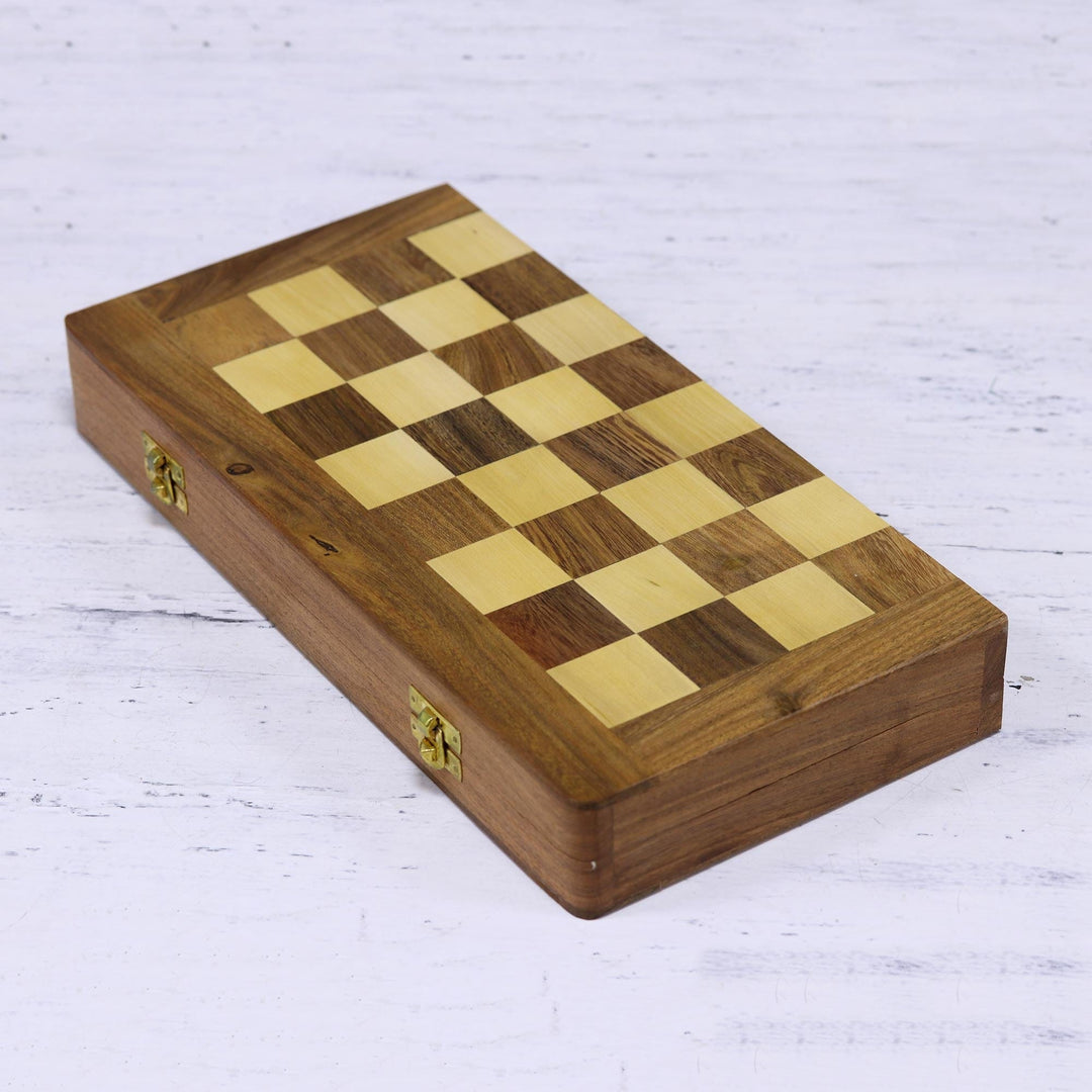 Floral Wood Chess Set with Playing Pieces and Storage - Sunday Pastime