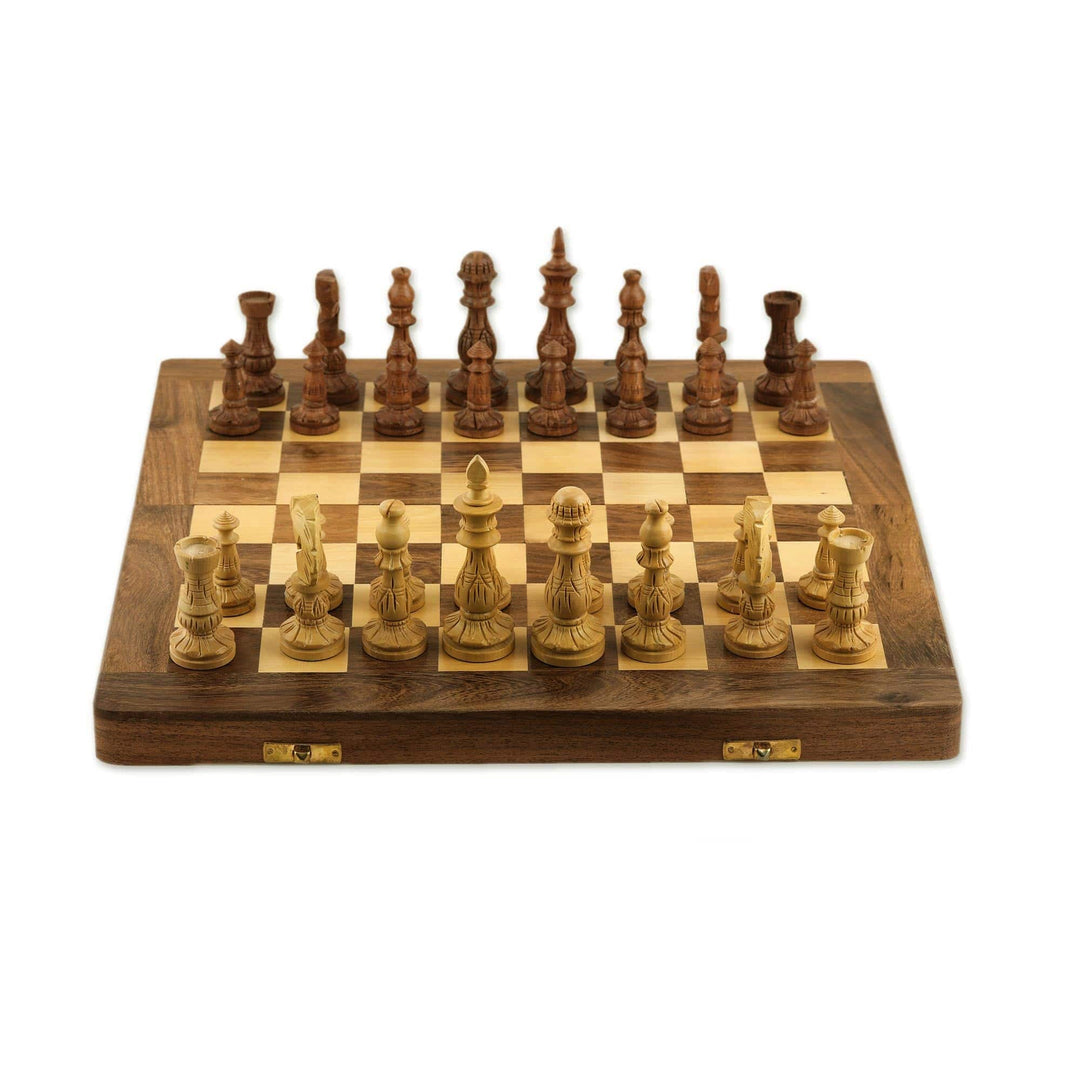 Floral Wood Chess Set with Playing Pieces and Storage - Sunday Pastime