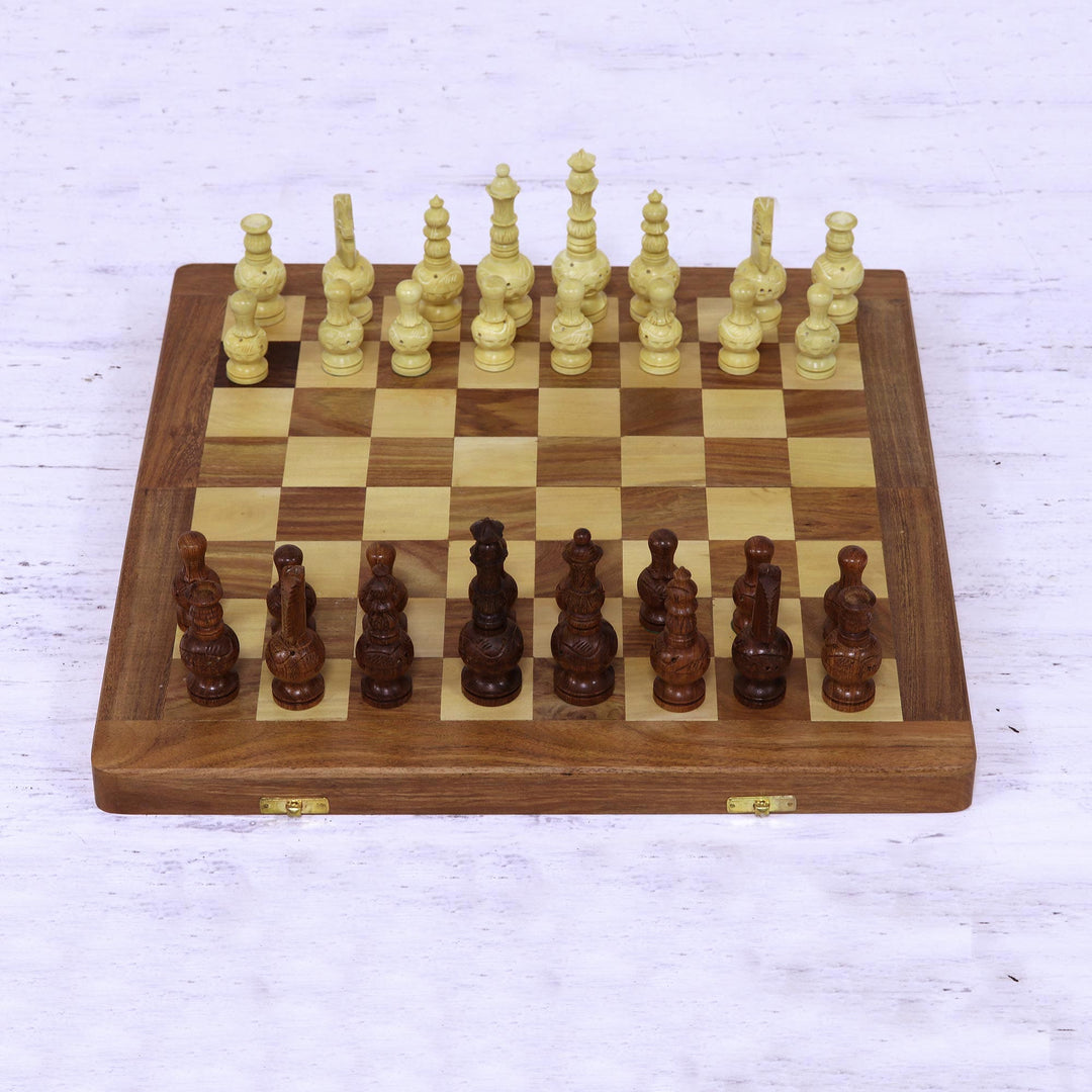 Acacia and Kadam Wood Chess Set with Storage Inside - Persian Grandeur