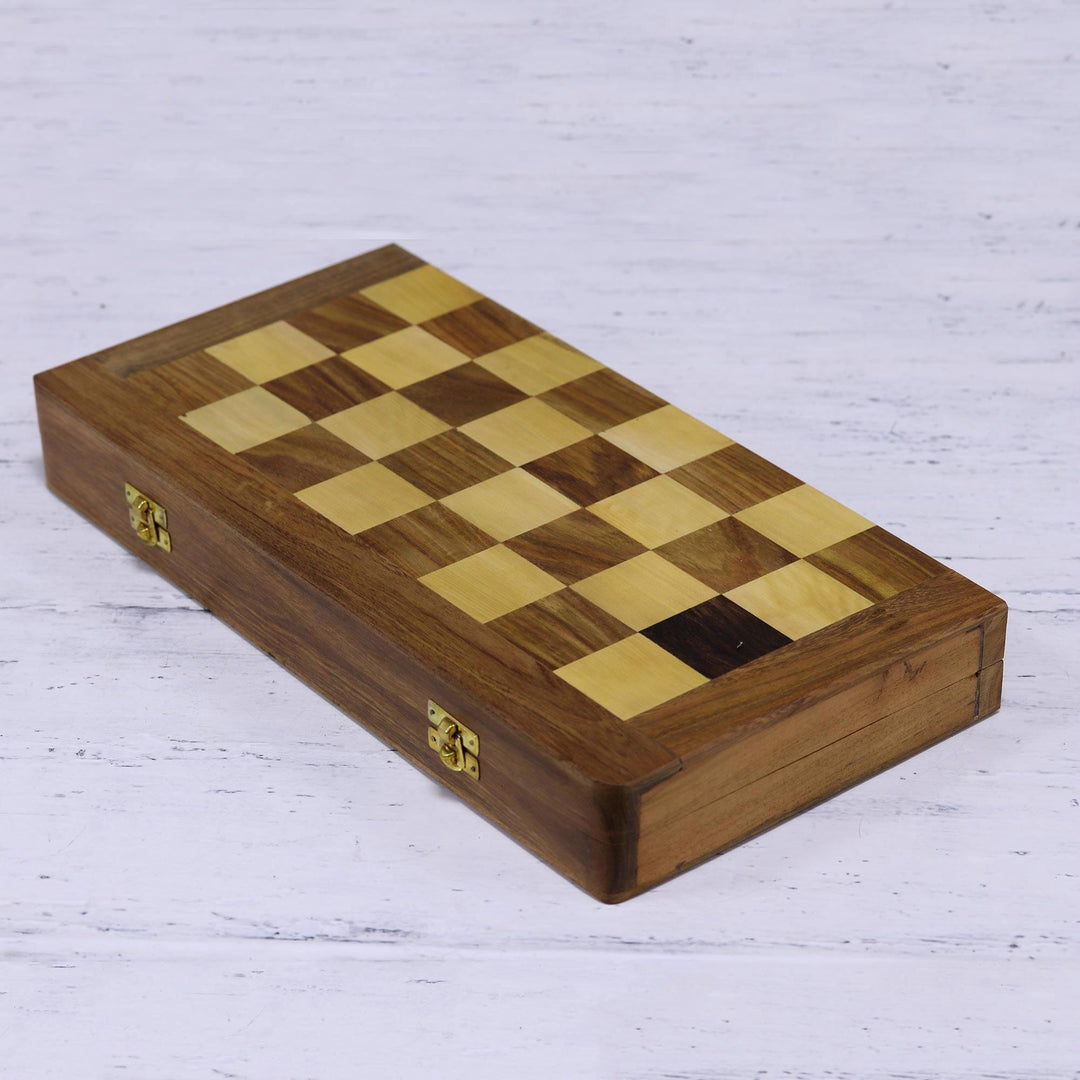 Acacia and Kadam Wood Chess Set with Storage Inside - Persian Grandeur