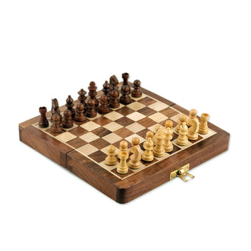 Acacia Wood Velvet Chess Set with Playing Pieces and Storage - Royal Pastime