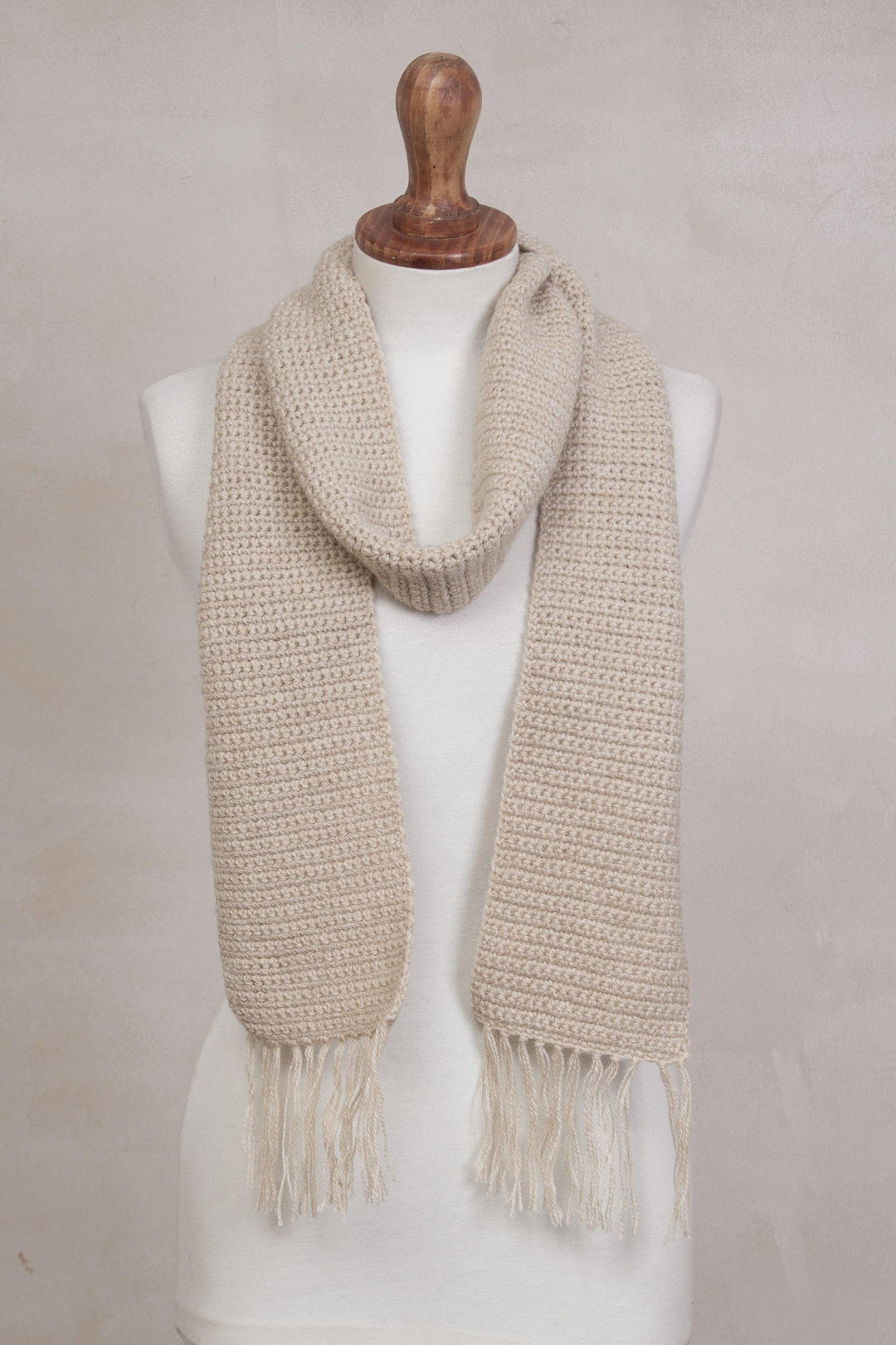 Crocheted Alpaca Blend Hat and Scarf in Champagne from Peru - Royal Champagne