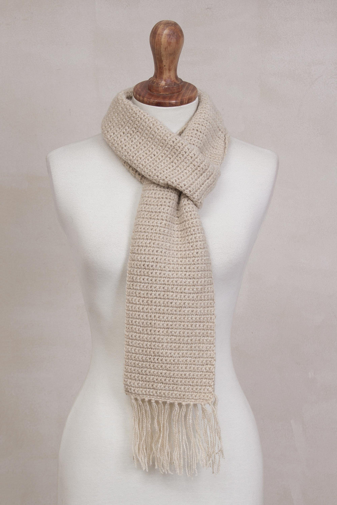 Crocheted Alpaca Blend Hat and Scarf in Champagne from Peru - Royal Champagne